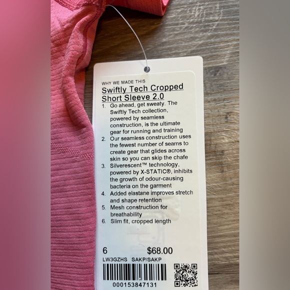 NWT Lululemon Swiftly Tech Cropped Short Sleeve Tank Size 6–Sakura Pink - Picture 5 of 6
